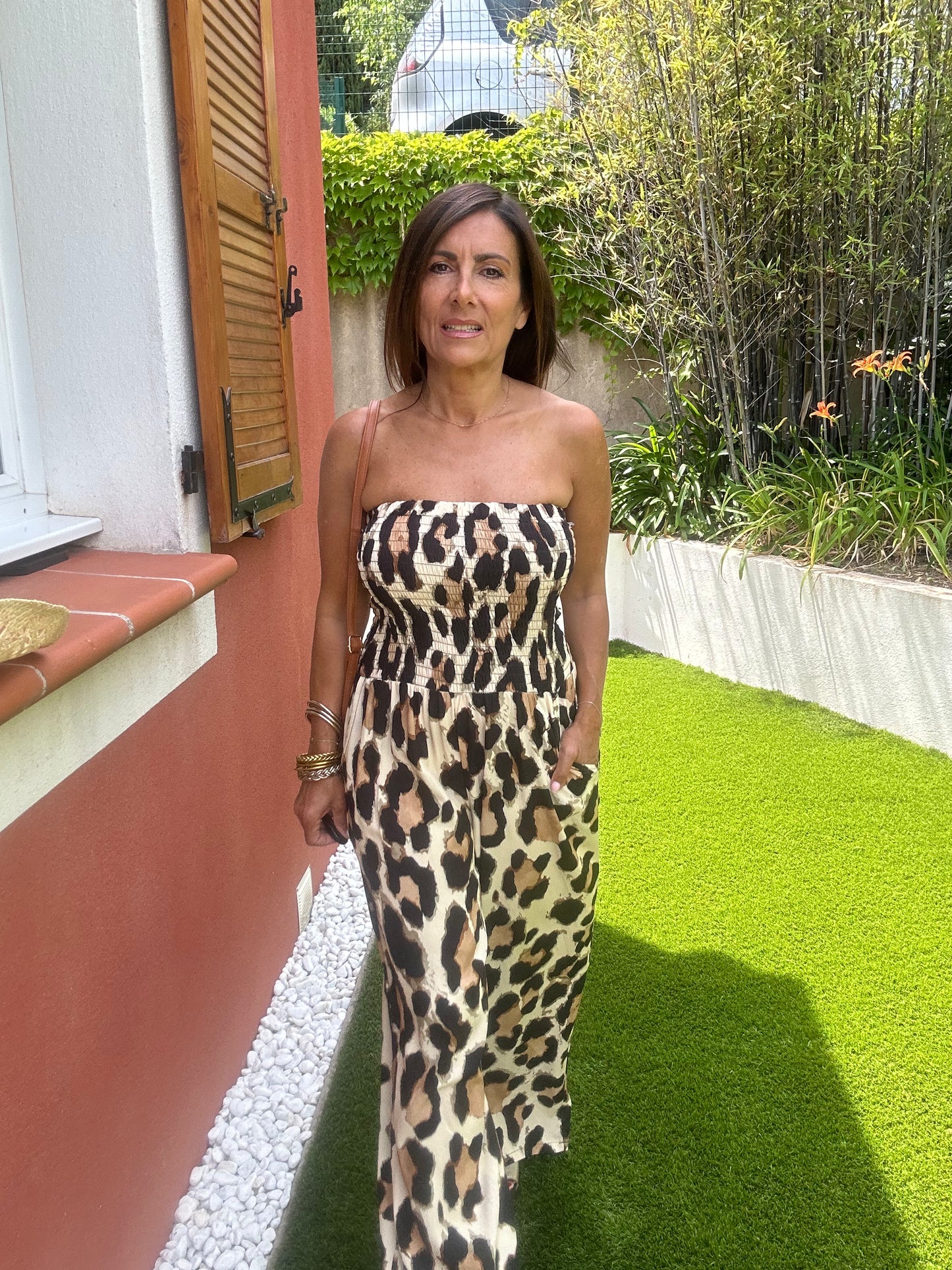 Combinaison smockée léopard TU