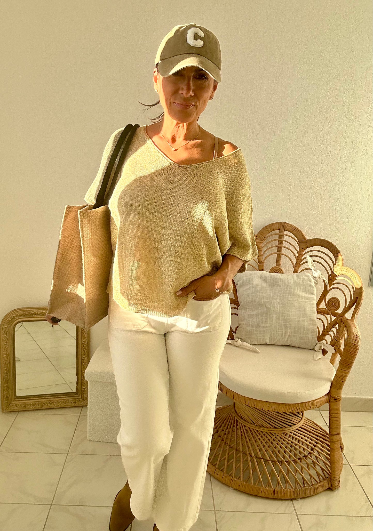 Tunique lurex or col v manche courte TU