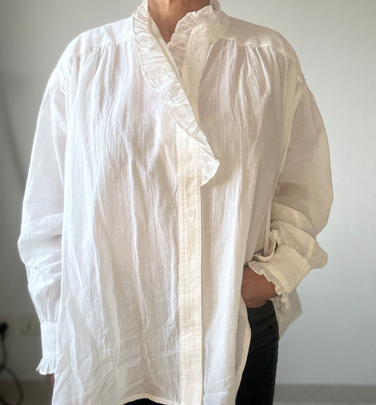 Chemise écru coton froufrou col