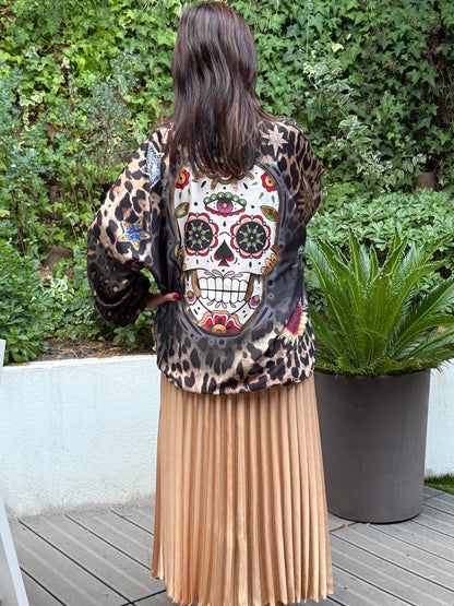 Blouse kaki léopard tête de mort dos