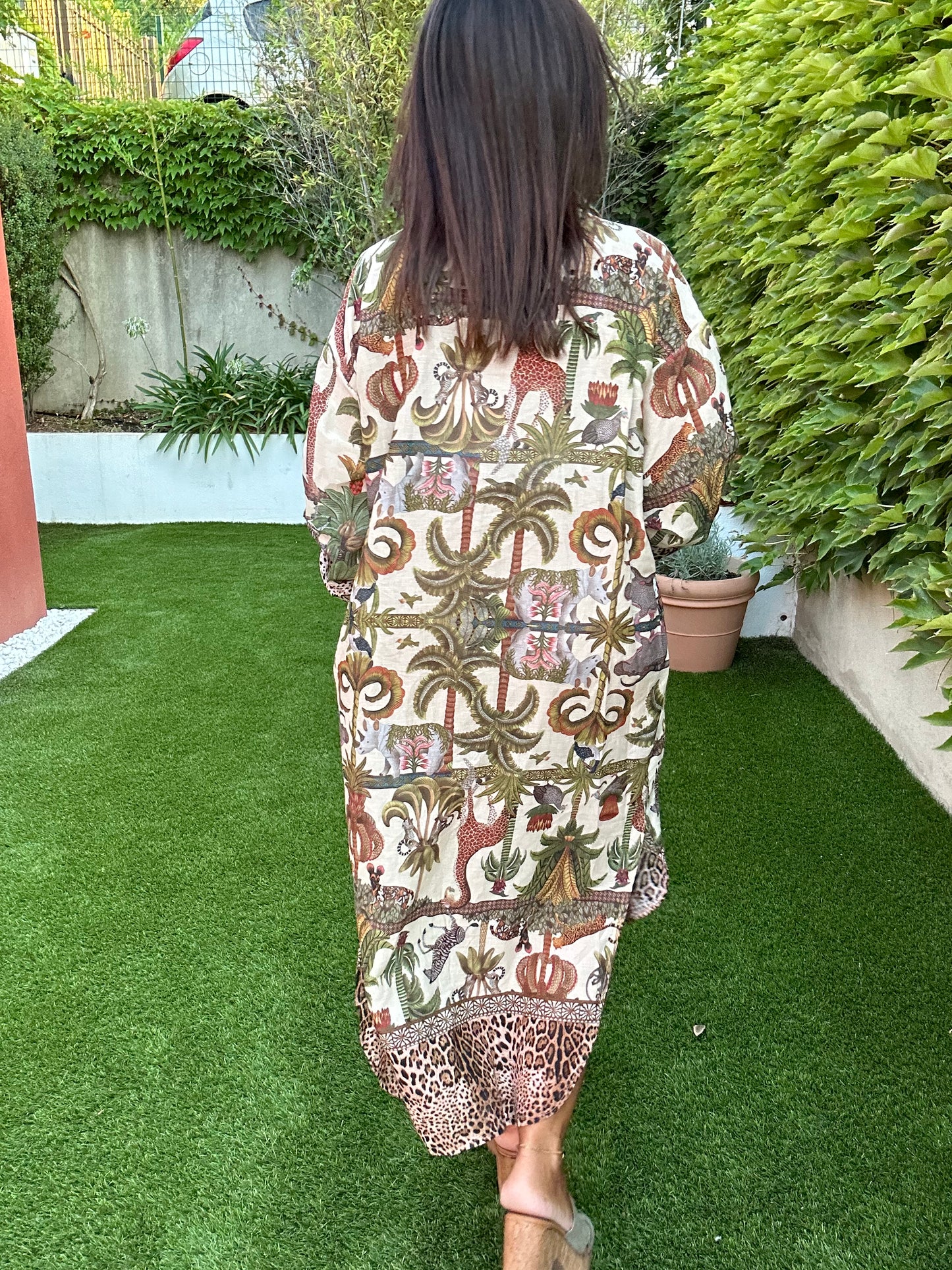 Robe voile de coton imprimé jungle