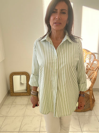 Chemise blanche rayure verte TU