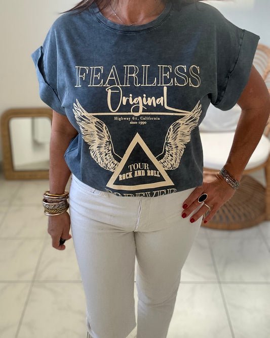 Tee-shirt manche courte TU "Fearless" gris et or