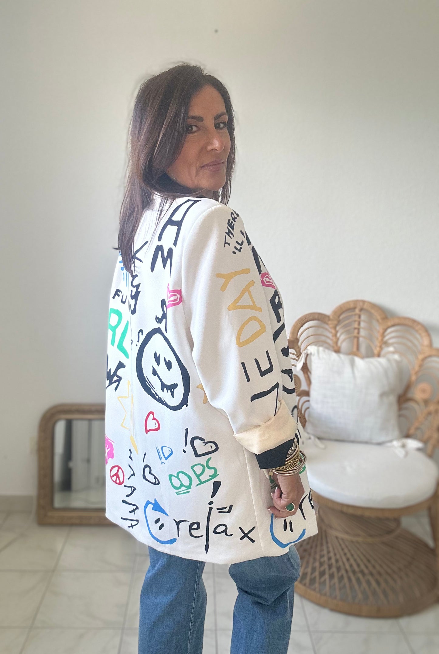 Veste imprimée graffitis multicolore oversize