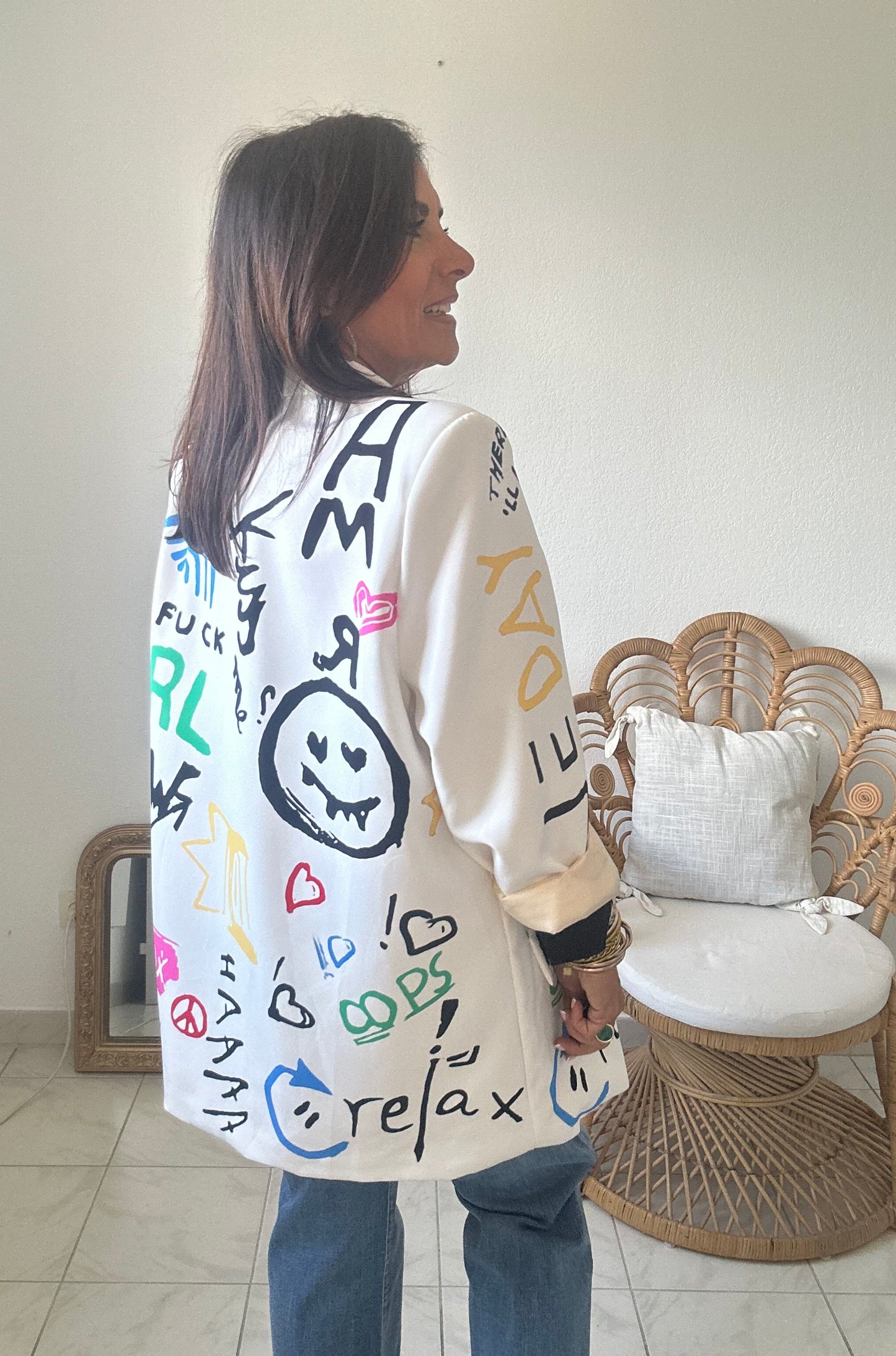 Veste imprimée graffitis multicolore oversize