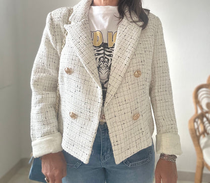 Veste tweed écrue courte