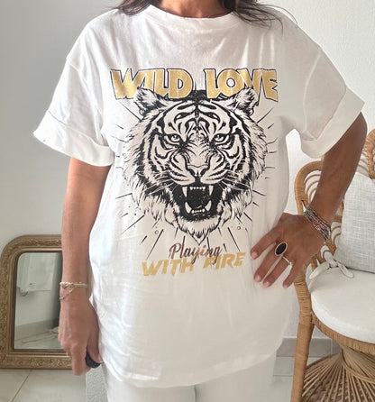 Tee-Shirt 100% coton imprimé oversize "Wild Love Tigre" TU