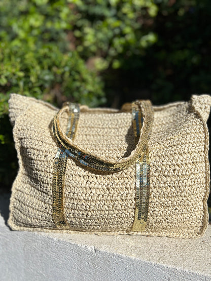 Sac raffia et sequin