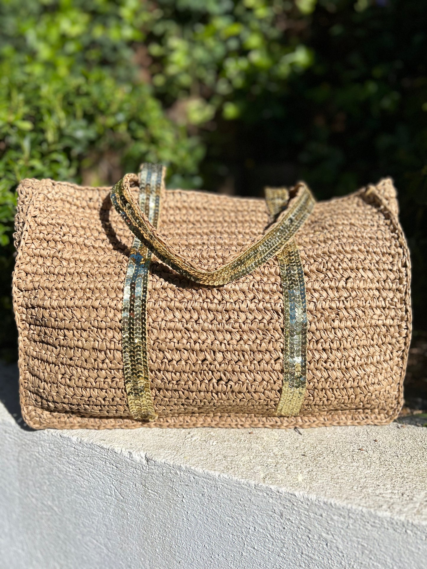 Sac raffia et sequin